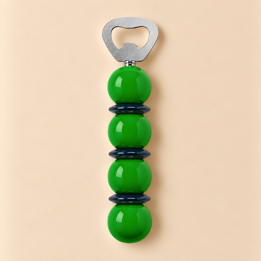 Ouvre-bouteille à bobine vert et bleu marine
