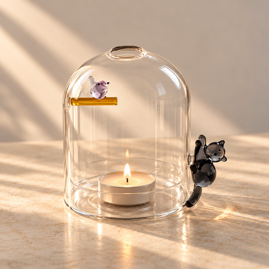 Cat & Bird Tea Candle Light Holder
