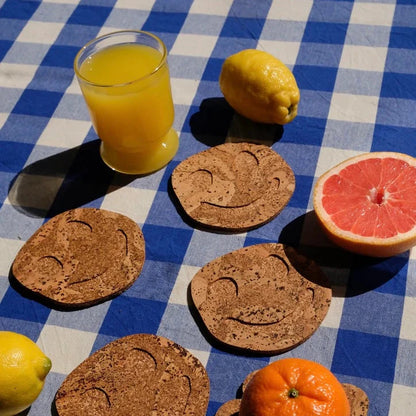 Oscar Cedon Smiley Happy Cork Coasters 4-p