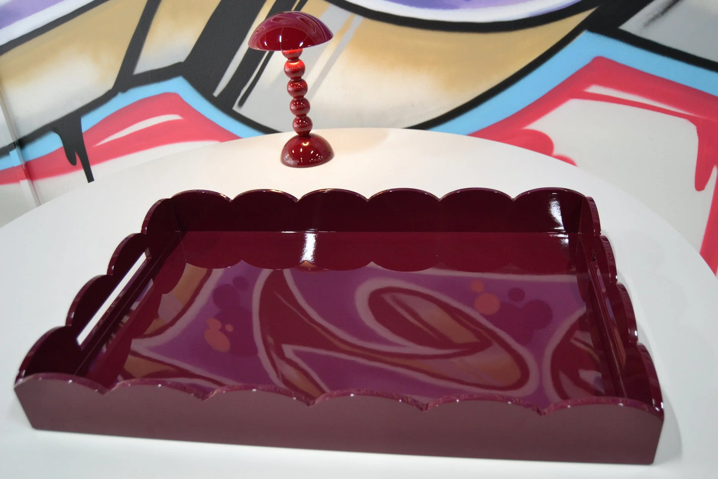 Scalloped Large Tray Burgundy