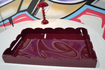 Scalloped Large Tray Burgundy