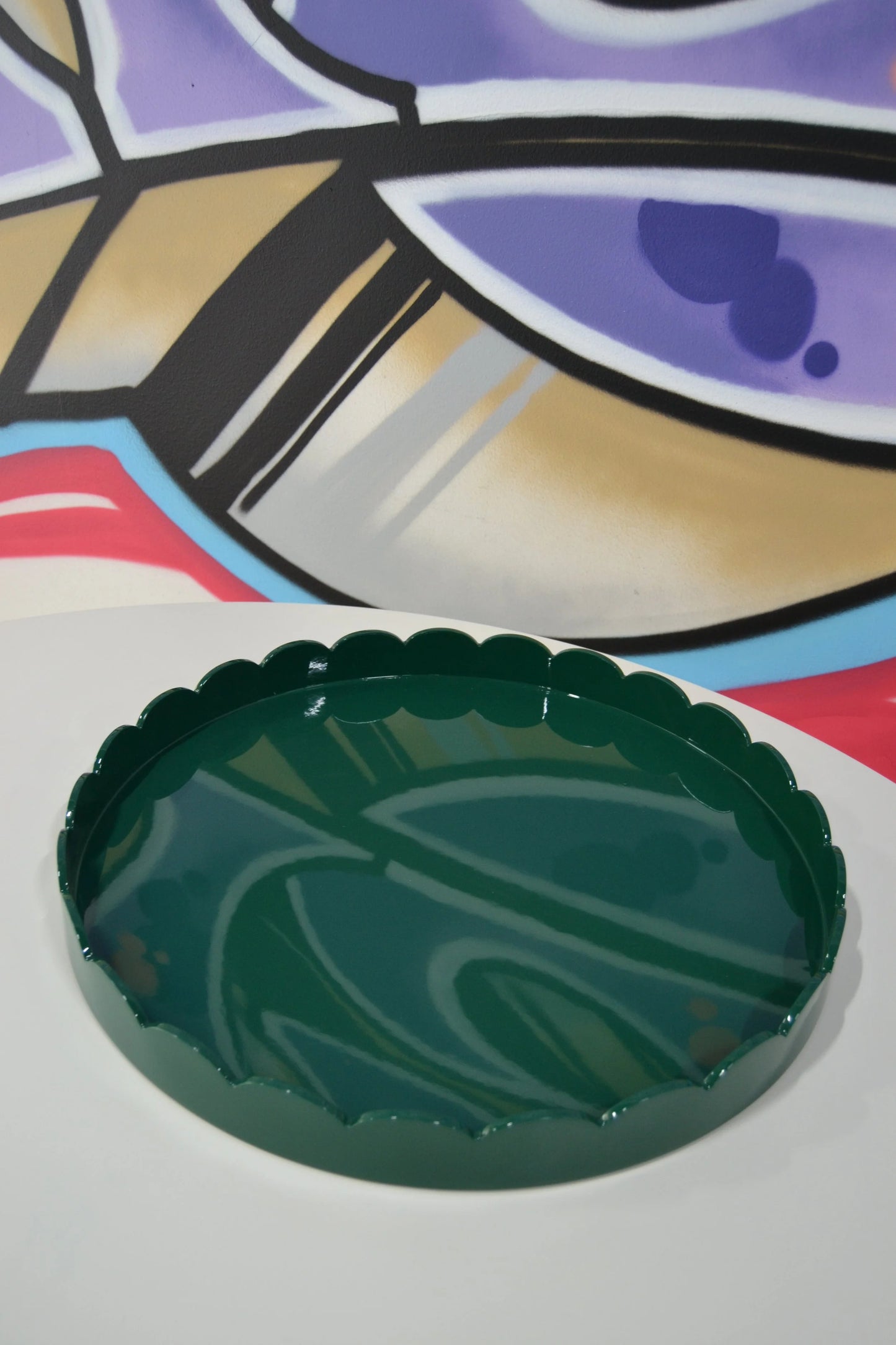 Scalloped Round Large Tray Racing Green