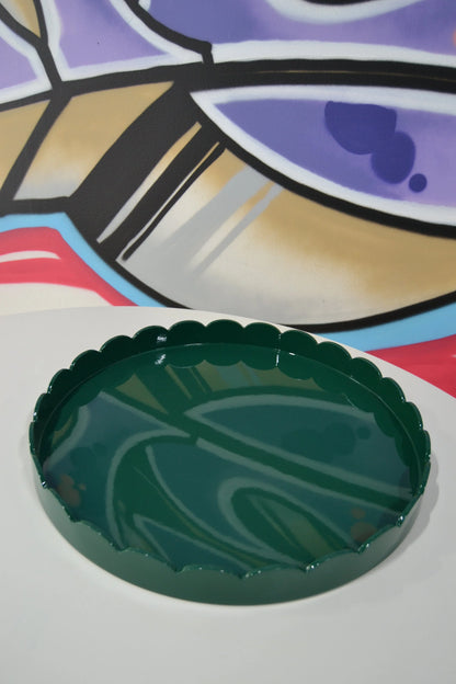 Scalloped Round Large Tray Racing Green