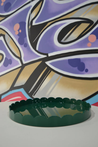 Scalloped Round Large Tray Racing Green