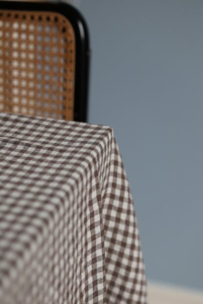 French Linen Table Cloth Brown Gingham