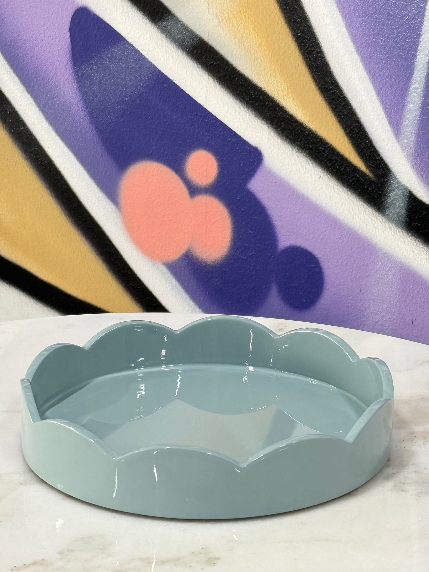 Scalloped Small Round Tray Pale Denim