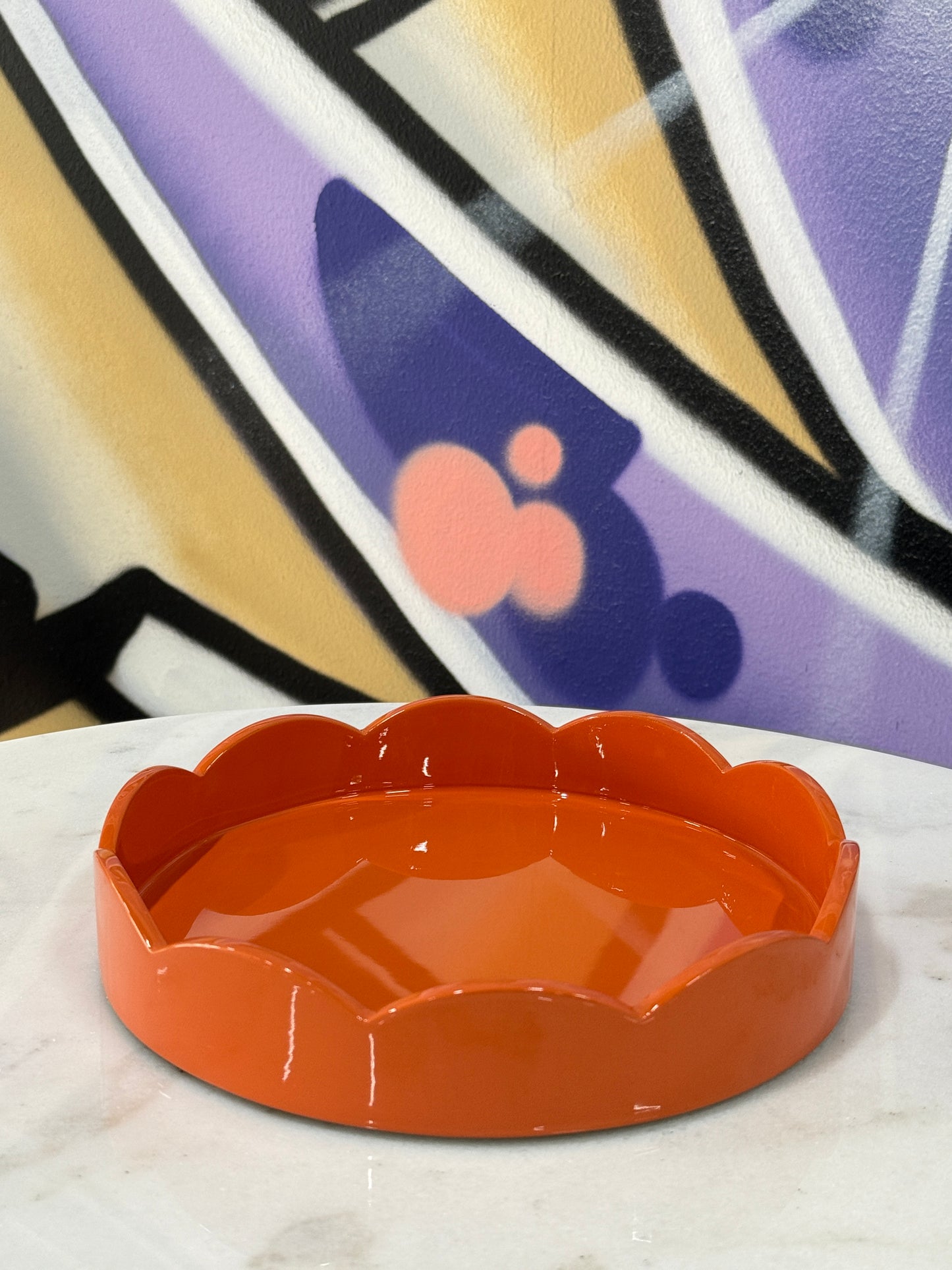 Scalloped Small Round Tray Orange