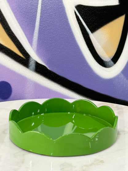 Scalloped Small Round Tray Green