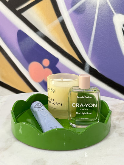 Scalloped Small Round Tray Green