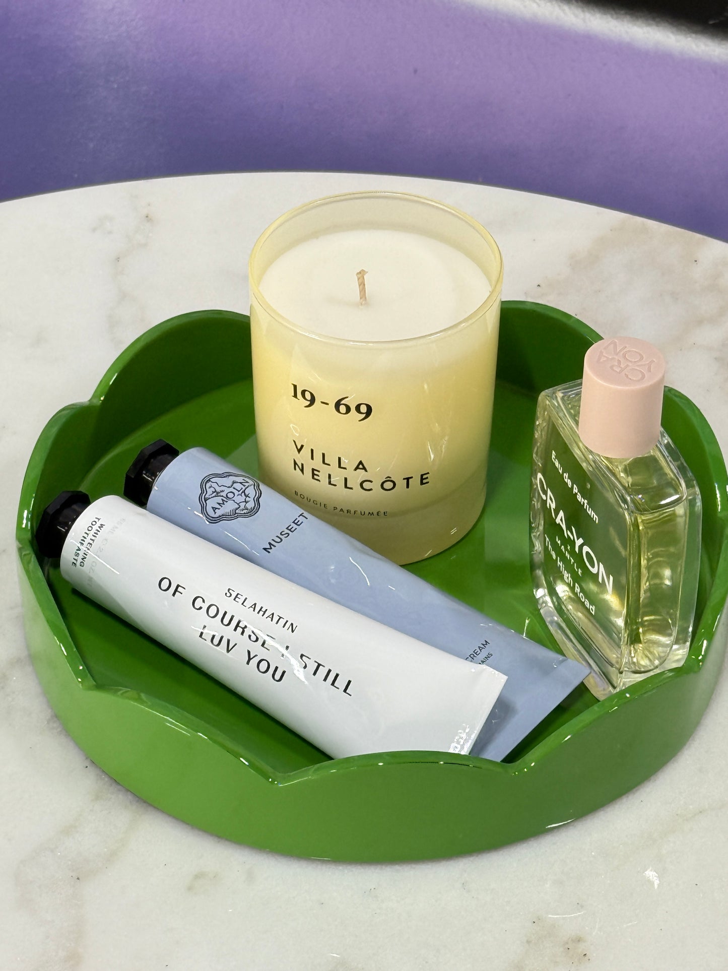 Scalloped Small Round Tray Green