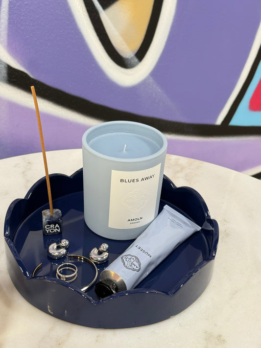 Scalloped Small Round Tray Navy