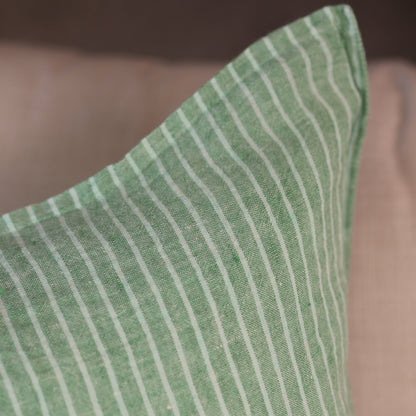 French Cushion Cover Green Chambray Stripe