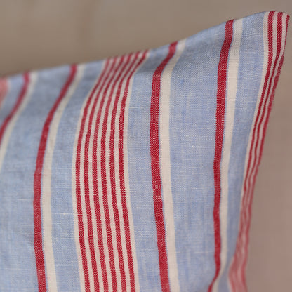 French Cushion Cover Red Blue Stripe