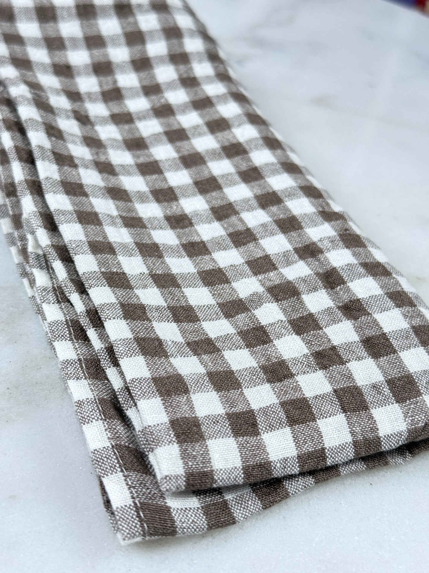 Franske hørservietter brune gingham 6 stk.