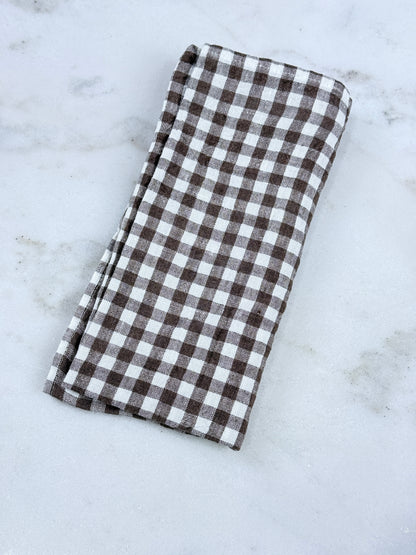 Franske hørservietter brune gingham 6 stk.