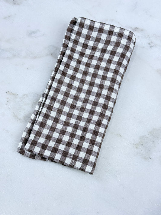 Franske hørservietter brune gingham 6 stk.