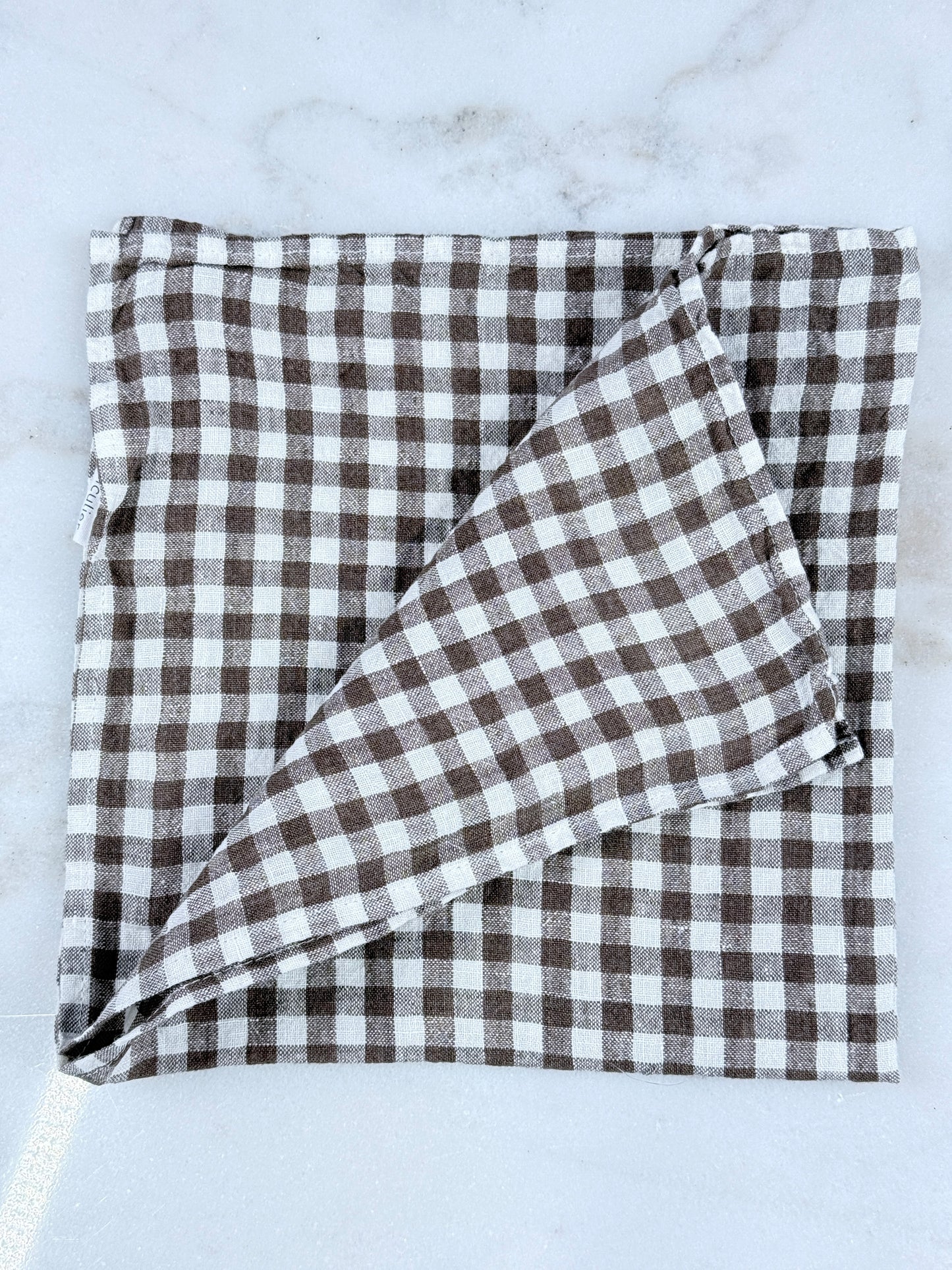 Franske hørservietter brune gingham 6 stk.