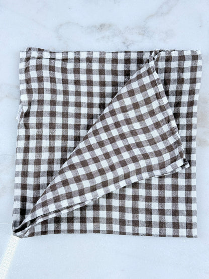 Franske hørservietter brune gingham 6 stk.