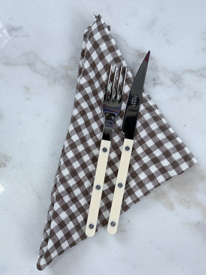 Franske hørservietter brune gingham 6 stk.