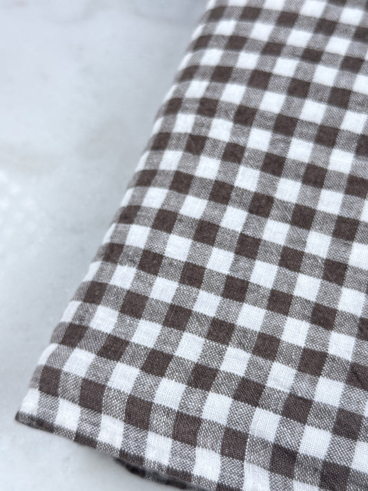 Fransk linneddug brun gingham