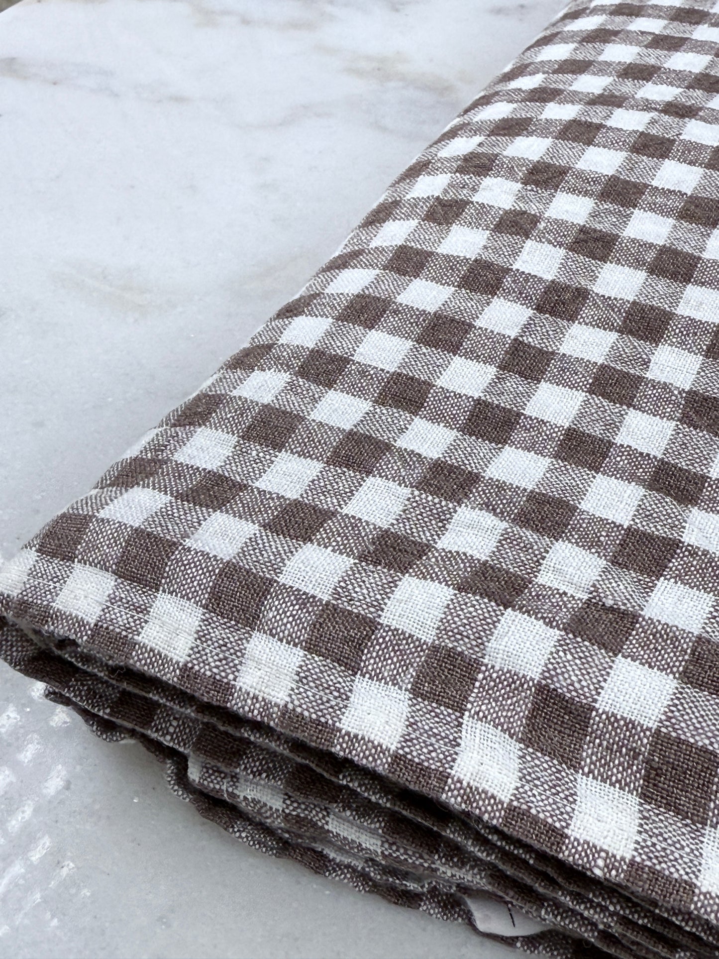 Fransk linneddug brun gingham