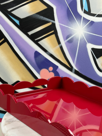 Scalloped Large Tray Burgundy