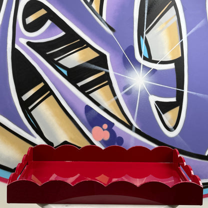 Scalloped Large Tray Burgundy
