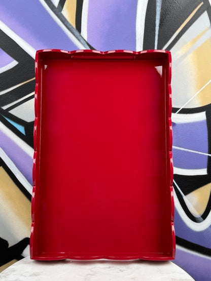 Scalloped Large Tray Burgundy