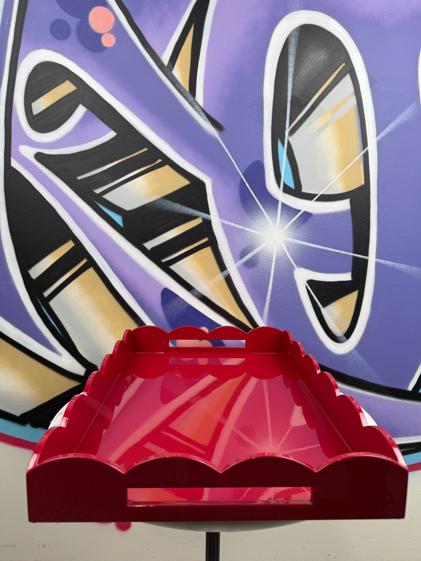 Scalloped Large Tray Burgundy