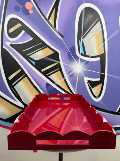 Scalloped Large Tray Burgundy