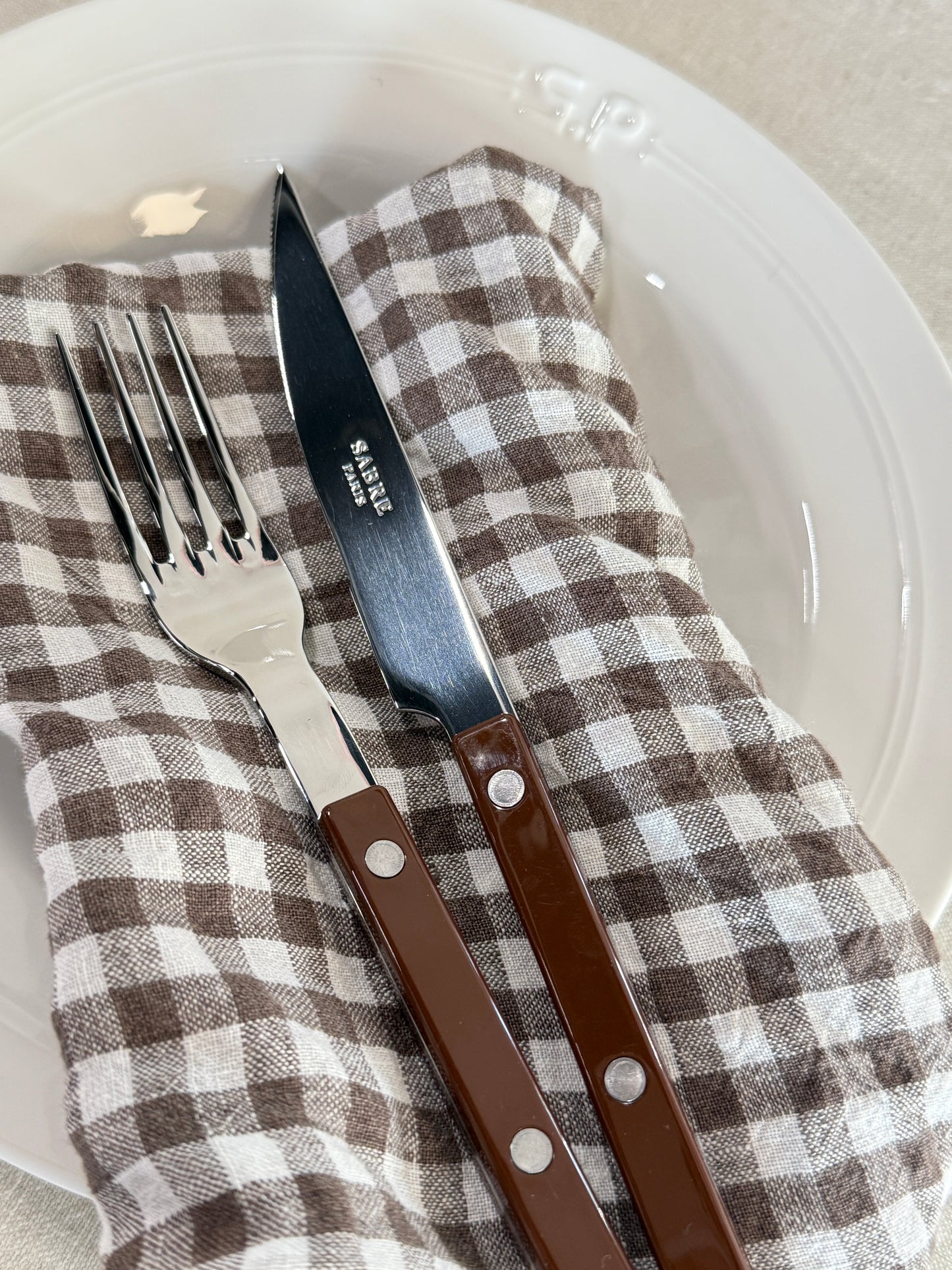 French Linen Napkin Brown Gingham