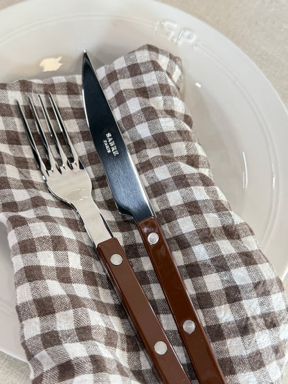 French Linen Napkin Brown Gingham