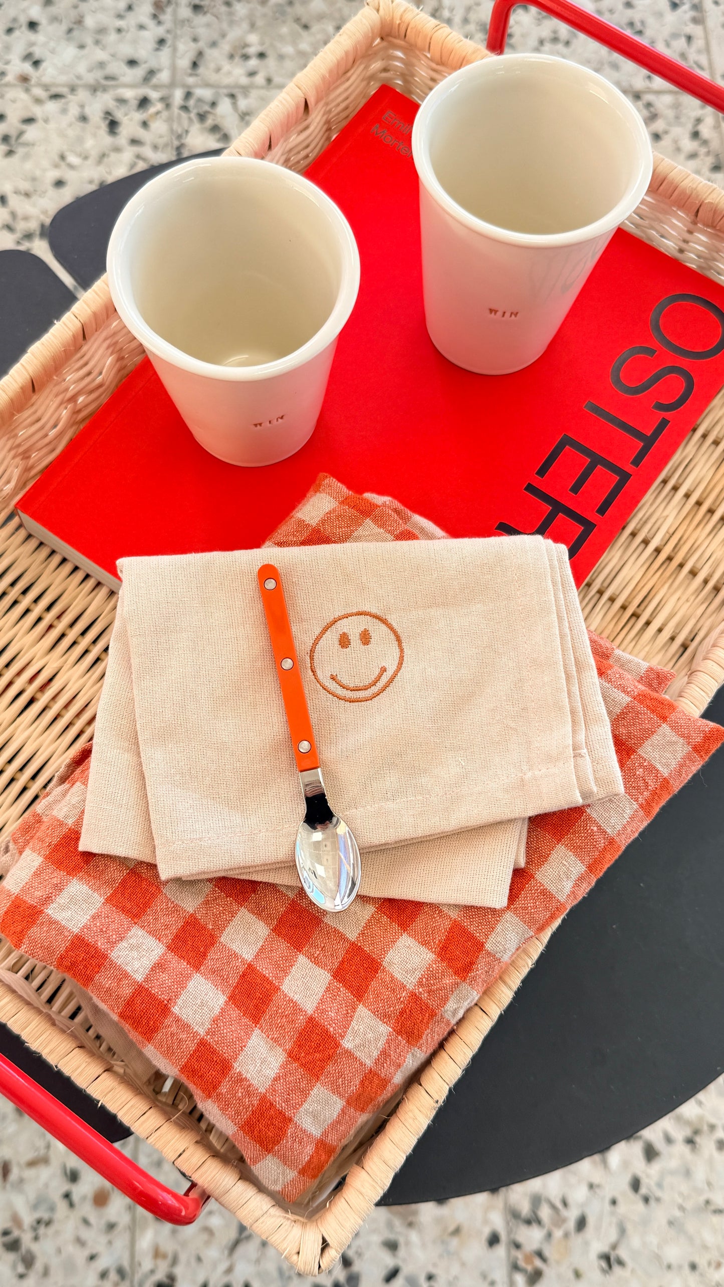 Tea Towel Orange Flax Gingham