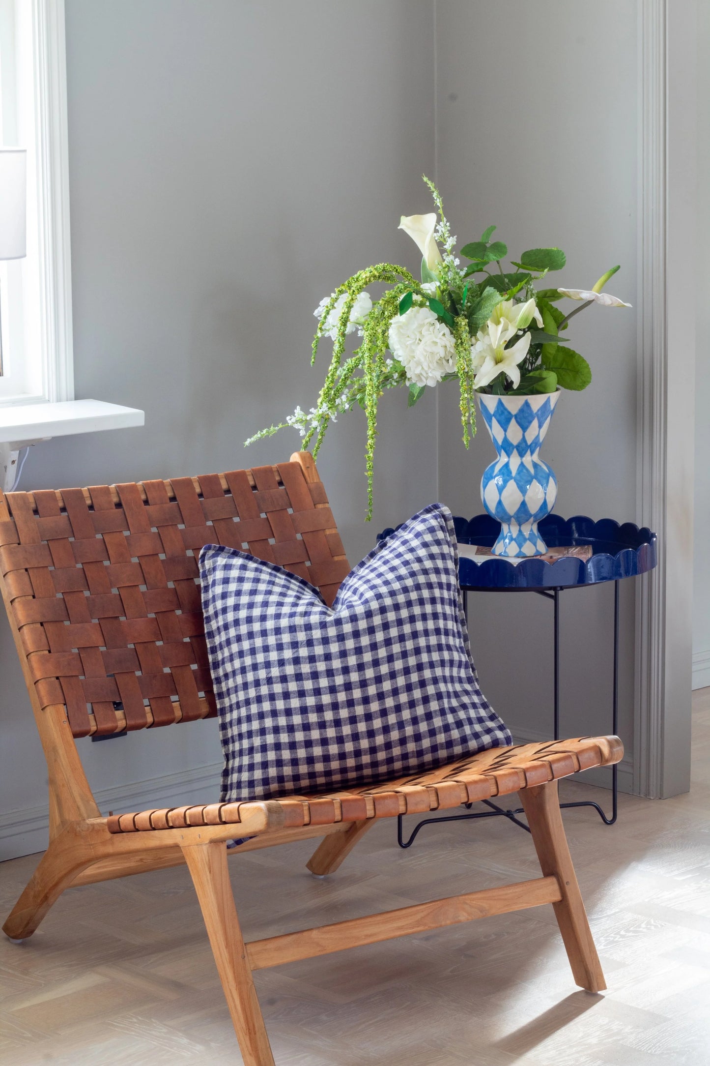 French Cushion Cover Flax Navy Gingham