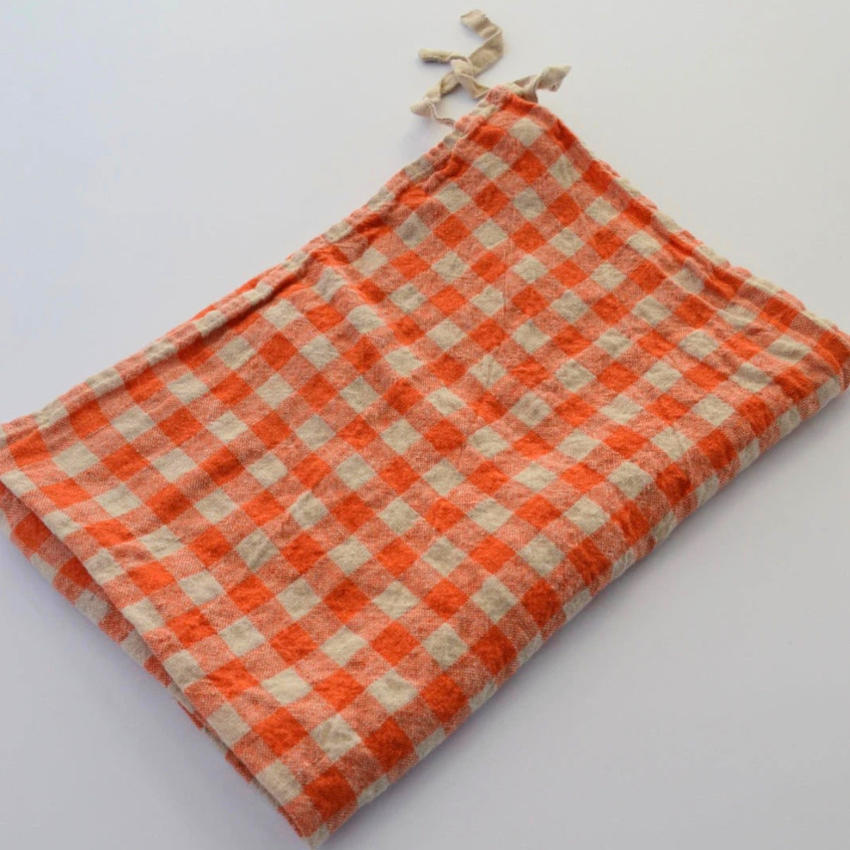 Kitchen Towel French Linen Orange Flax Gingham