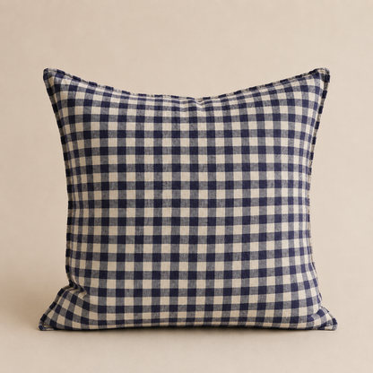 French Cushion Cover Flax Navy Gingham
