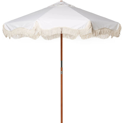 Markedsparaply med frynser, antikk hvit