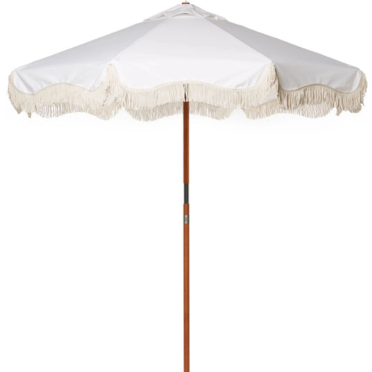 Marktschirm mit Fransen, Antikweiß
