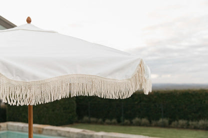 Market Fringed Umbrella Antique White