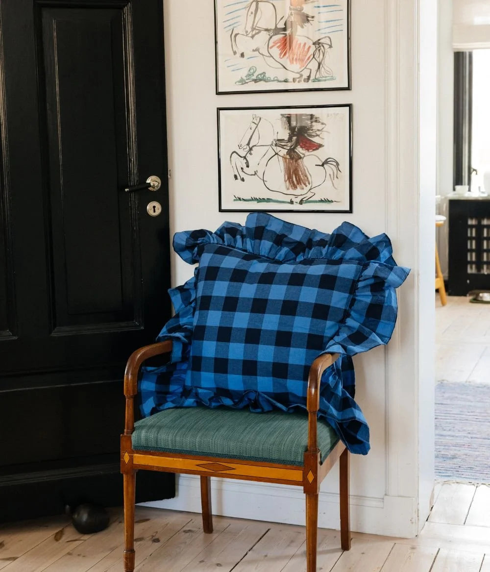 Midnatt Frill Cushion Cover Blue