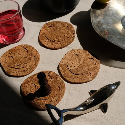 Oscar Cedon Smiley Happy Cork Coasters 4-p