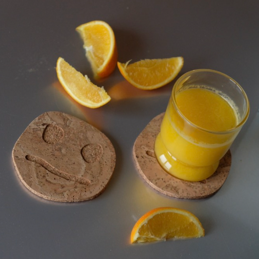 Oscar Cedon Smiley Confused Cork Coasters 4-p