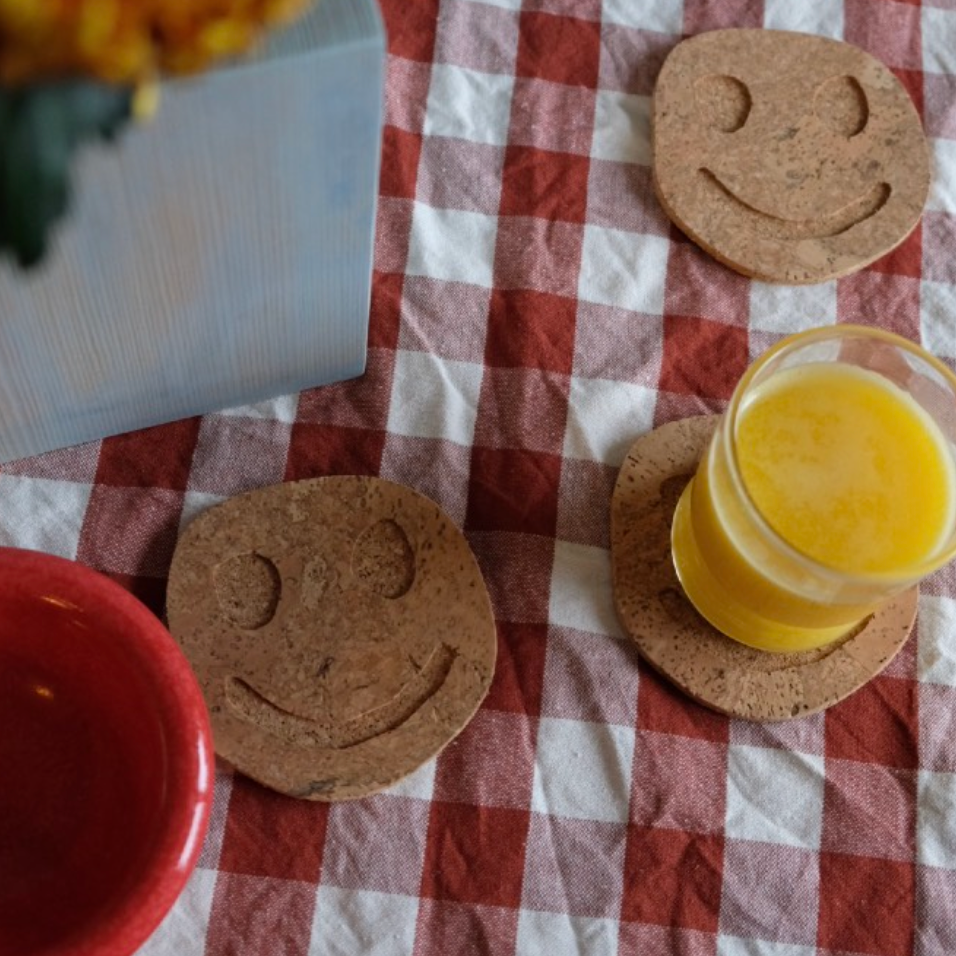 Oscar Cedon Smiley Happy Cork Coasters 4-p