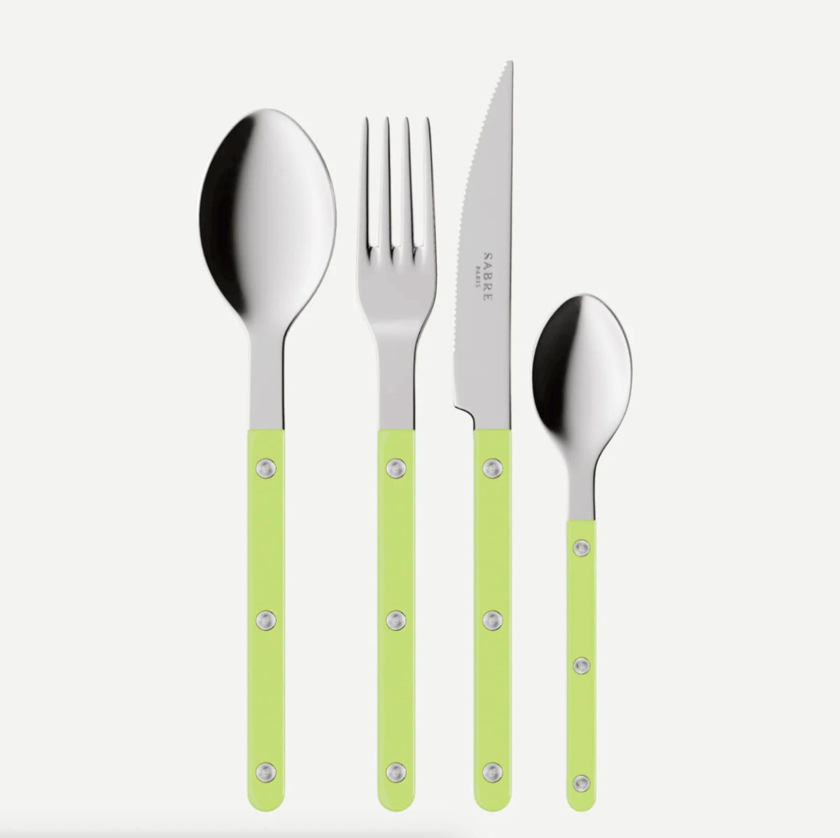 sabre bistrot bestickset limegrönt mot vit bakgrund