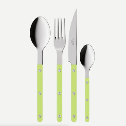 sabre bistrot bestickset limegrönt mot vit bakgrund