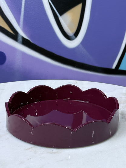 Scalloped Small Round Tray Burgundy