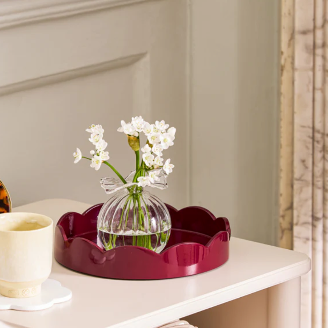 Scalloped Small Round Tray Cherry