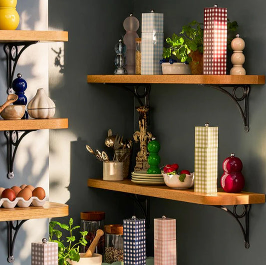 Blue Gingham Salt & Pepper Mill