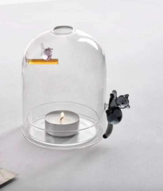 Cat & Bird Tea Candle Light Holder