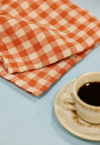 Tea Towel Orange Flax Gingham